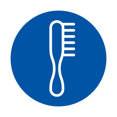 Bu grafik mavi arkaplanda basit bir saç tarağı simgesi, güzellik ve tımar uygulamaları için mükemmel, zarafet ve minimalist tasarım sergiliyor.
