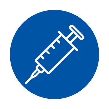 Bu resim, çeşitli projelerde sağlık hizmetlerini, aşıları ve tıbbi temaları temsil etmek için mükemmel bir şekilde mavi zemin üzerine kurulmuş temiz ve modern bir şırınga ikonunu içerir..