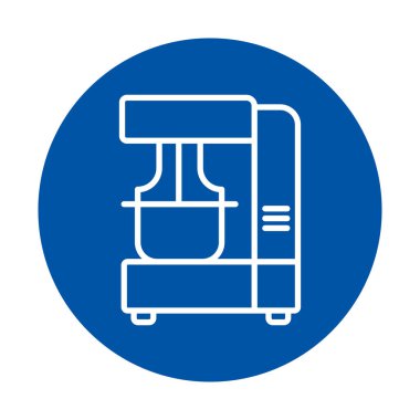 Canlı mavi bir arka planda parlak bir tasarımı olan modern bir elektrik karıştırıcı ikonu. Grafik tasarımında aşçılık, pişirme ve mutfakla ilgili görevleri temsil etmek için mükemmel..