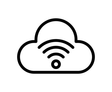 Kablosuz sinyal hatlarına sahip, bağlantı ve internet erişimini sembolize eden minimalist bir bulut simgesi. Dijital teknoloji ve bulut hizmeti sunumları için ideal.