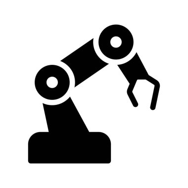 Bu görüntü, endüstriyel ayarlar için ideal bir kavrama aletine sahip bir robotik kolun siyah siluetini gösteriyor. Otomasyon ve teknoloji kavramlarını göstermek için mükemmel..