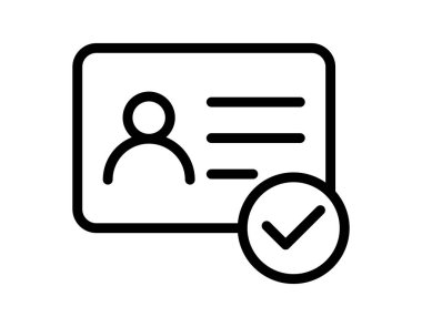 Bu grafik, kimlik kartının basit bir taslağını işaret ile birlikte tasdik ve onayı sembolize eder. Kimlik ve doğrulama temaları için ideal.