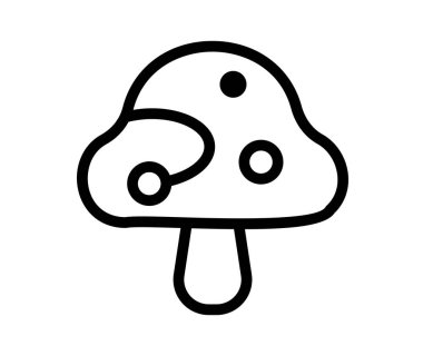 Bir mantarın bu eğlenceli siyah beyaz taslağı çocukların tasarımları, yemek temaları ya da tuhaf çizimler için mükemmeldir. Herhangi bir projeye eğlenceli bir dokunuş katar..