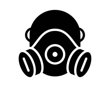 Tehlikeli ortamlar ve acil durumlarda güvenlik, koruma ve sağlık önlemlerini sembolize eden bir gaz maskesinin basit siyah beyaz çizimi.
