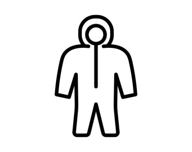 Bu görüntü, sağlık ve güvenlik temaları için ideal bir koruyucu giysinin basit bir taslağını içeriyor. Temizlik, koruma ve profesyonel giysileri temsil eder..