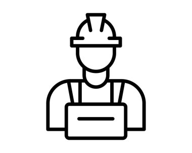 Bu minimalist tasarım, güvenlik kaskı ve önlük giyen bir inşaat işçisini içeriyor. İnşaat, işçilik ve sanayi ile ilgili resimler için mükemmel..