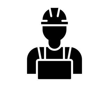 İnşaat işçisinin sert bir şapka ve tulum giyip inşaat sektöründe işçi ve güvenliği temsil eden simgesi. Çeşitli tasarım uygulamaları için mükemmel.