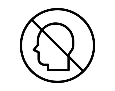 Kişisel görünüm ve kimliğin yasaklanmasını temsil eden, çeşitli bağlamlarda gizlilik ve anonimlik kavramlarının taşınması için mükemmel olan, açık ve minimalist bir baş sembolü..