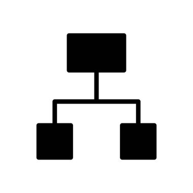 İş süreçlerini ve yönetim hiyerarşisini çeşitli dijital biçimlerde resmetmek için ideal bir organizasyonel yapıyı temsil eden basit bir siyah akış şeması simgesi.