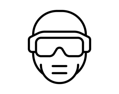 Bu minimalist taslak koruyucu gözlük takan ve yüz maskesi takan birini gösteriyor. Sağlık hizmetleri ile ilgili projeler ve güvenlik bilinçlendirme kampanyaları için ideal.