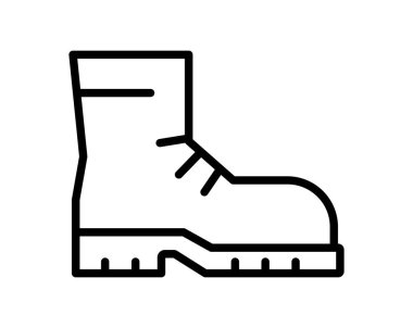 Bu grafik, endüstriyel iş ve inşaat için mükemmel bir güvenlik botunun siyah çizgi simgesini içeriyor. Ayakkabılar dayanıklılığı ve korunmayı sembolize eder..