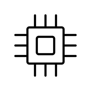 Teknoloji ve elektronik projeler için tasarlanmış modern bir devre çipi simgesi. Bu minimalist sembol dijital tasarımda yenilik ve bağlantıyı temsil eder..