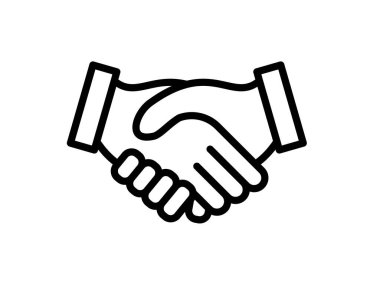 Profesyonel ve iş bağlamında birlik ve anlaşmayı temsil eden basit ve modern bir tokalaşma ikonu. İşbirliği ve ortaklık temaları için ideal.