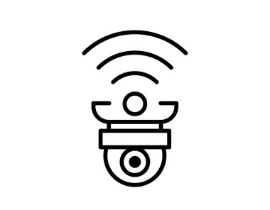 Bu minimalist çizgi çizimi modern bir kablosuz kapı zilini gösteriyor. Ses dalgaları yayıyor, gelişmiş ev iletişim teknolojisini ve kolaylığı simgeliyor..