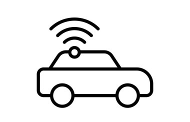 Bu grafik basit bir araba anahatını gösteriyor sinyal dalgaları yayıyor, taşımacılıktaki teknolojiyi temsil ediyor. Hareket ve iletişimle ilgili projeler için ideal.