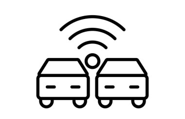 İki modern araba arasındaki kablosuz iletişim teknolojisini tasvir eden illüstrasyon, otomotiv bağlantısı ve ulaşım verimliliğindeki yeniliği vurguluyor.