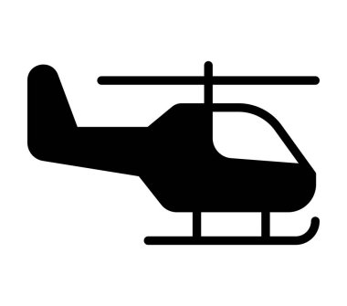 Beyaz zemin üzerinde bir helikopterin minimalist siyah silüeti, yaratıcı projeler, web tasarımı veya havacılık ile ilgili temalar için ideal.