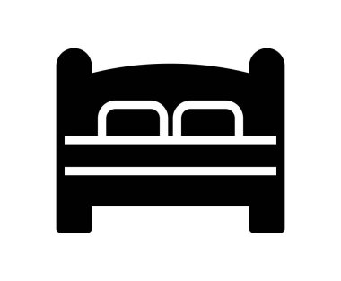 Minimalist bir siyah beyaz çizim çift kişilik yatak tasarımı sergiliyor. Ev dekorasyonu, iç tasarım projeleri ve uykuyla ilgili içerik için mükemmel..