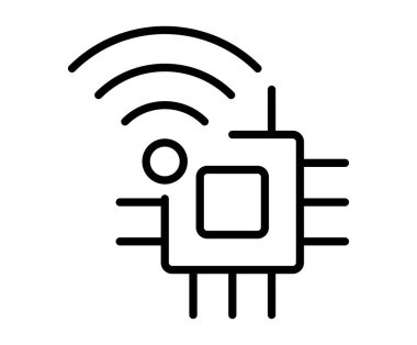 Bu modern illüstrasyon, sinyal dalgaları ile teknolojiyi ve bağlantıyı sembolize eden bir mikroçip içerir. Dijital ve teknolojiyle ilgili projeler için ideal.