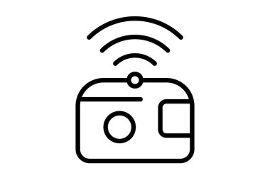 Sinyal dalgalarını tasvir eden yaratıcı kablosuz kamera simgesi, modern fotoğrafçılık teknolojisi kavramları ve görsel iletişim projeleri için ideal.