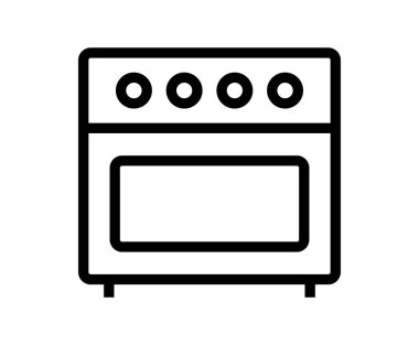 Bu basit siyah-beyaz çizim, ev yemeği ve mutfak aktiviteleri için mükemmel kapı ve düğmeleri olan modern bir mutfak fırınını tasvir ediyor..