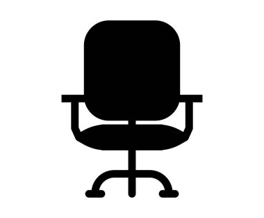 Bu resim, çalışma alanı ve mobilya dekorasyonu da dahil olmak üzere çeşitli bağlamlarda tasarım kullanımı için mükemmel olan beyaz bir arkaplan karşısında bir ofis sandalyesinin siyah siluetini içerir..