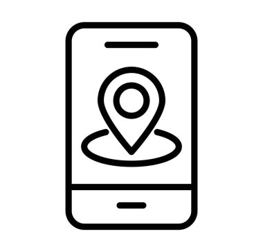 Bir konum pin, navigasyon teknolojisi ve kullanıcılar için modern konum tabanlı hizmetleri temsil eden bir minimalist mobil cihaz çizimi.