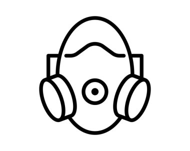 Sağlık ve güvenlik temalarına uygun filtreli koruyucu bir maskenin minimalist bir çizimi. Çevresel, endüstriyel veya tıbbi bağlamlar için ideal.
