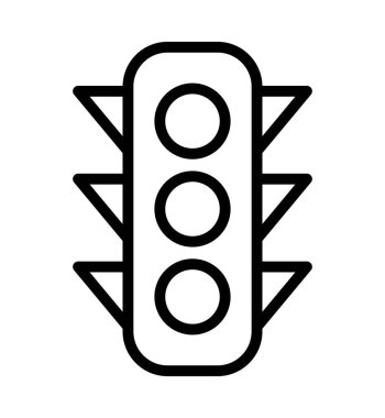 Bu resim, ulaşım ve şehir güvenliğindeki düzenlemeleri temsil eden üç dairesel sinyalli bir trafik ışığının basit bir taslağını içeriyor. Tasarım projeleri için ideal.