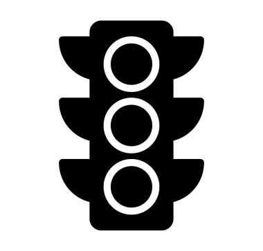 Trafik lambasının minimalist siyah beyaz çizimi. Bu grafik, çeşitli tasarım projeleri için ideal yol güvenliği ve şehir ulaşım sinyallerini temsil etmektedir..