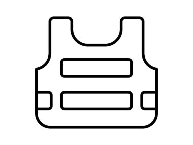 Güvenlik ve güvenlik için tasarladığı tasarım ve işlevini gösteren koruyucu yeleğin ikonik ana hatları. Koruma ve hazırlık kavramlarını göstermek için mükemmel..