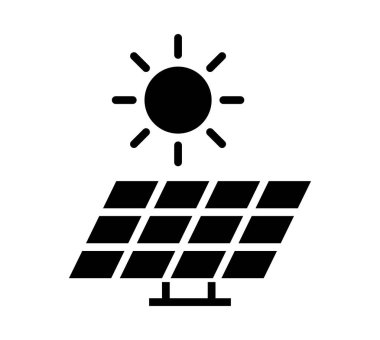 A sleek solar panel icon featuring a bright sun, representing renewable energy and sustainability. Perfect for illustrating eco-friendly concepts.