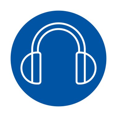 Ses, müzik ve teknolojiyi dijital tasarımda temsil etmek için mükemmel, dairesel bir arkaplan içinde kulaklık barındıran minimalist bir mavi simge.