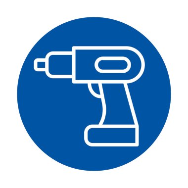 Cesur bir mavi daireye karşı kurulmuş temiz ve basit bir matkap simgesi, inşaat, DIY ve ev geliştirme projelerinde araçları temsil etmek için mükemmel.