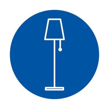 Bu resim, yuvarlak mavi arkaplanda bir lambanın minimalist bir simgesini gösteriyor. Ev dekorasyonu, ışıklandırma veya modern yaşam tarzlarıyla ilgili tasarımlar için mükemmel..