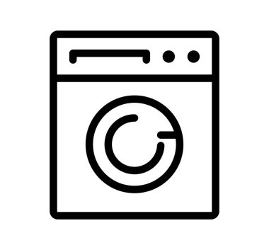 Bu modern çamaşır makinesi ikonu gösterişli, minimalist bir tasarıma sahip. Dijital uygulamalar, basılı medya veya ev işleriyle ilgili markalaşma için mükemmel..
