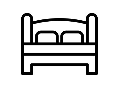 A minimalist black line art illustration of a bed, perfect for interior design projects or as a symbol of comfort and relaxation in various settings.