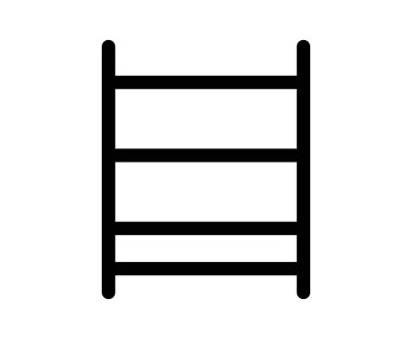 Minimalist tasarım projeleri için ideal dört raf merdiveni tasvir eden basit bir siyah simge. Ev ya da ofis organizasyonlarında kullanmak için mükemmel..