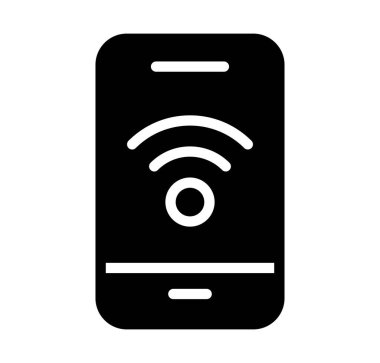 Akıllı telefonun zarif siyah silueti. Sinyal dalgaları var. Kablosuz iletişimi temsil ediyor. Teknolojiyle ilgili projeler ya da pazarlama için mükemmel.