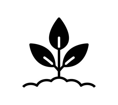 A simple black graphic showing a small plant with leaves emerging from the ground, symbolizing growth and renewal in nature. Perfect for eco-friendly concepts.