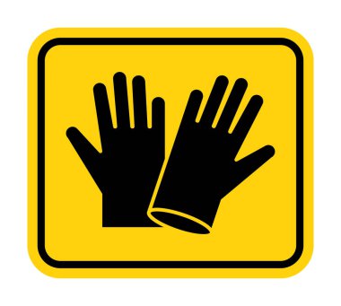 Koruyucu eldivenlerin kullanıldığı açık bir uyarı işareti, endüstriyel ortamlarda güvenliği vurguluyor. İş yerlerinin hijyen ve ihtiyati tedbirleri teşvik etmesi için ideal.