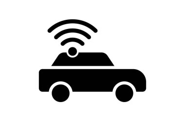 Bu resimde modern ulaşım teknolojisi ve bağlantıyı sembolize eden kablosuz sinyaller yayan bir arabanın siyah silueti yer almaktadır..