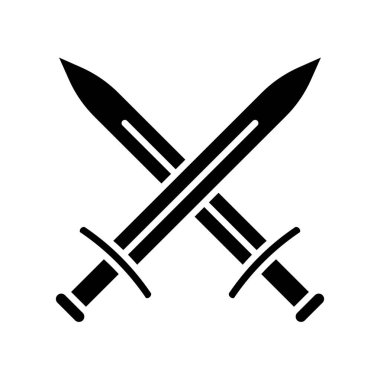 Bu grafik iki çapraz kılıcın minimalist bir simgesini gösteriyor. Güç ve çatışma tasvir ediyor. Ortaçağ temalı projeler veya afişler için ideal.