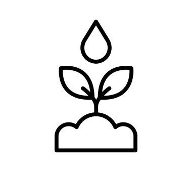 Bu minimalist çizimde büyümeyi ve sürdürülebilirliği sembolize eden su damlası olan bir bitki var. Çevre dostu temalar ve bahçıvanlık kavramları için mükemmel.