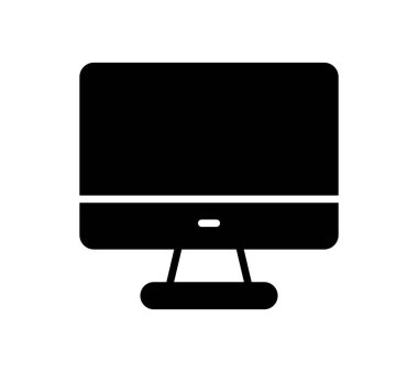 Çeşitli projelerde teknoloji, dijital tasarım ve modern çalışma alanı temalarını temsil etmek için mükemmel, parlak siyah bir bilgisayar simgesi.