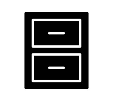 Ofis organizasyonu ve çalışma alanı verimliliği için ideal iki çekmecesi olan parlak bir siyah dosya ikonu. Minimalist tasarım temaları için mükemmel.