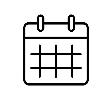 Zaman yönetimi ve programlama uygulamaları için tasarlanmış minimalist bir çizgi sanat takvimi simgesi. Planlamacılar, organizatörler ve üretkenlik araçları için mükemmel.