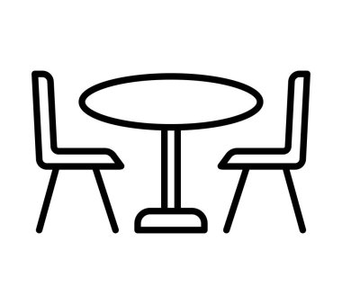 Yuvarlak bir yemek masası ve iki şık sandalyenin yer aldığı minimalist bir illüstrasyon. Modern tasarım, iç dekorasyon ve yemek kavramları için ideal..