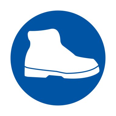 Bu resim, grafik tasarımı, markalaşma ve pazarlama materyallerinde kullanılmak üzere canlı mavi daire arkaplan üzerinde beyaz bir ayakkabı silueti içerir..