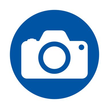 Simple camera icon in blue circle, ideal for representing photography concepts, media content, or creative projects. A perfect symbol for artistic purposes.